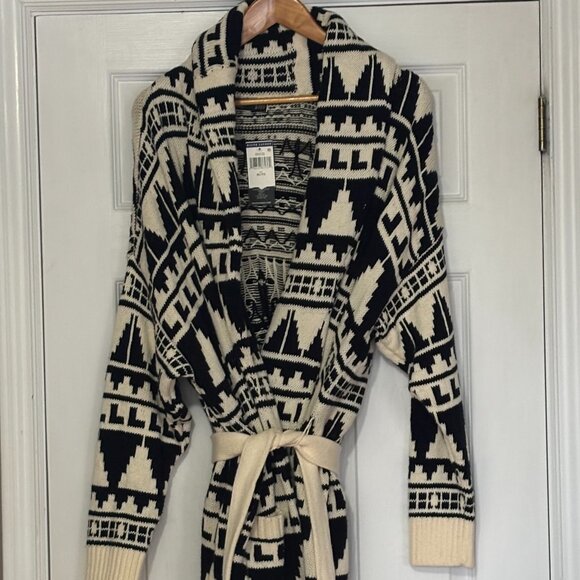 Lauren by Ralph Lauren Geo-Motif Wool-Blend Belted Cardigan (XL) - Picture 1 of 3